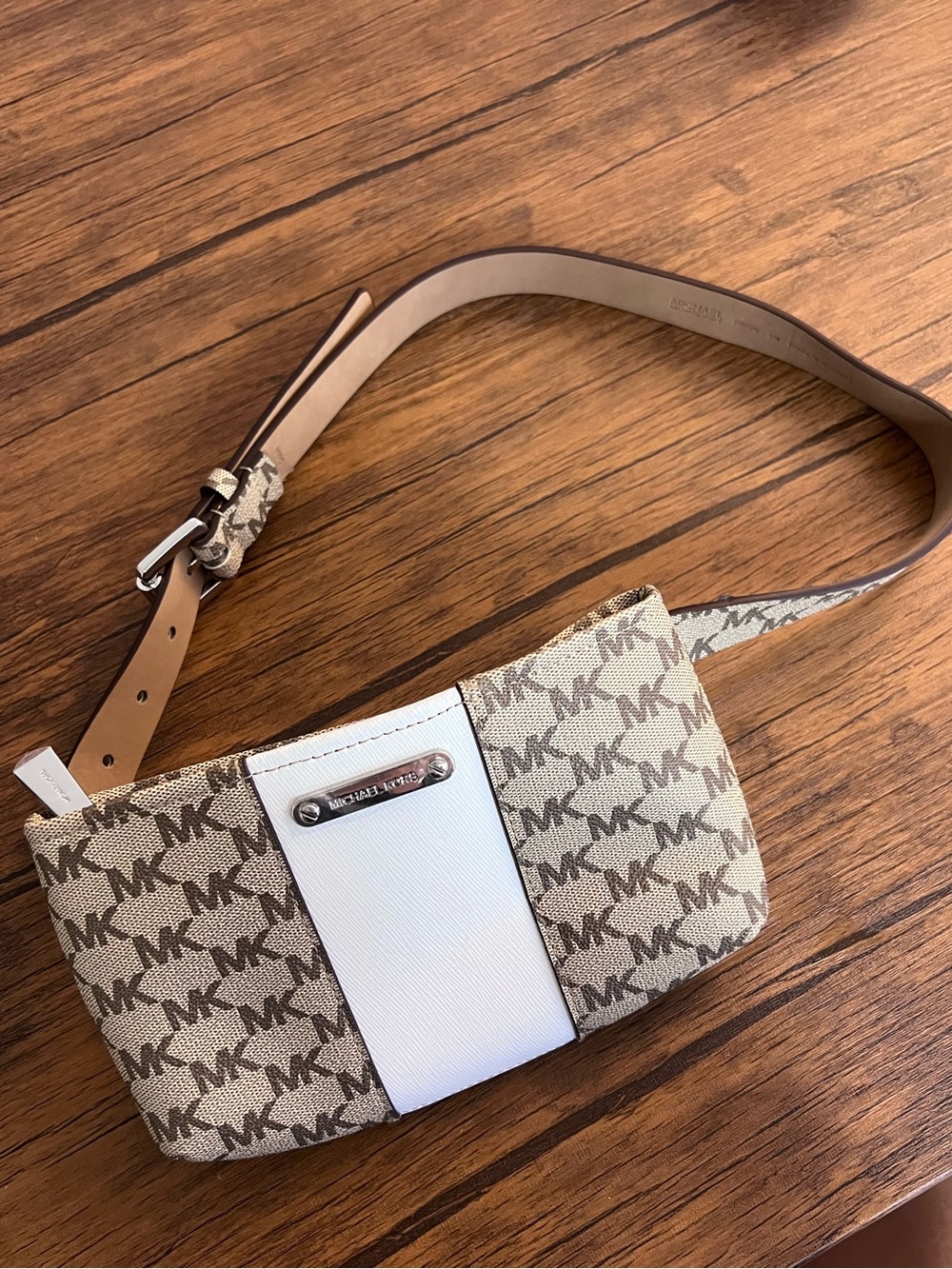 Michael Kors Beige Signature Logo Belt Bag with White Accent- S/M